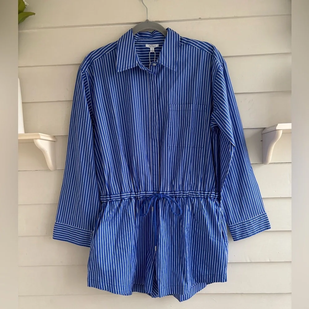 pistola Amelie Ultramarine Striped Shorts Romper One piece. Size Small NWT - Picture 1 of 13